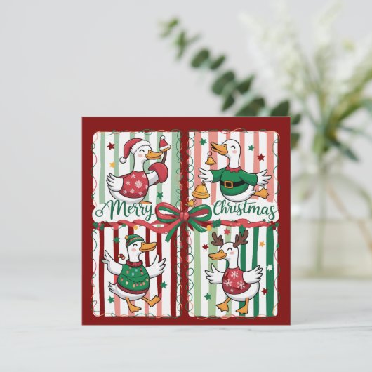 Kerstgans Leuke Vakantie Dier Rendier Eend Feestdagenkaart (Staand voorkant)