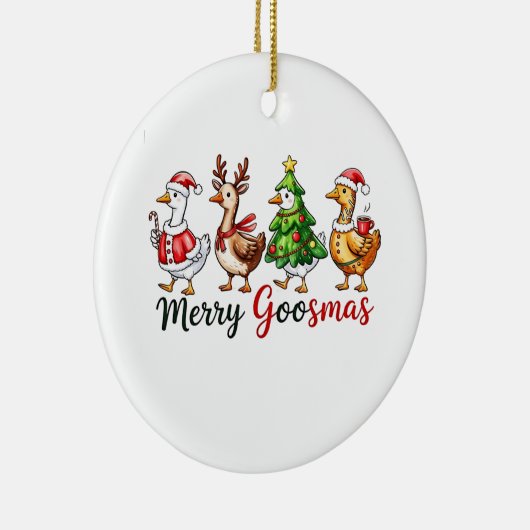 Kerstgans met kerstmuts van Kerstman Keramisch Ornament (Rechts)