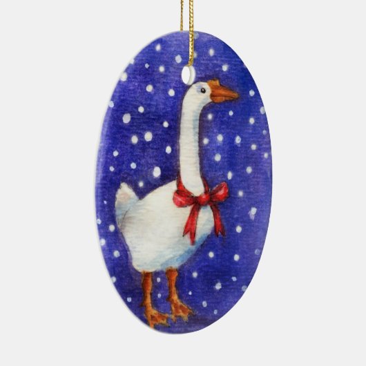 kerstgans met rode boog-versiering keramisch ornament (Rechts)