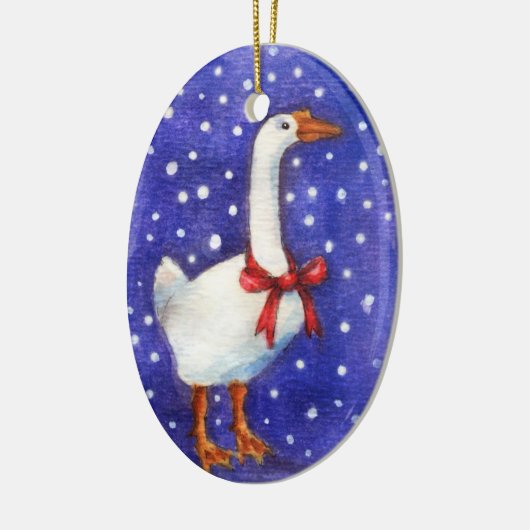 kerstgans met rode boog-versiering keramisch ornament (Links)