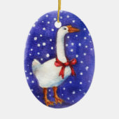 kerstgans met rode boog-versiering keramisch ornament (Voorkant)