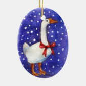 kerstgans met rode boog-versiering keramisch ornament (Achterkant)