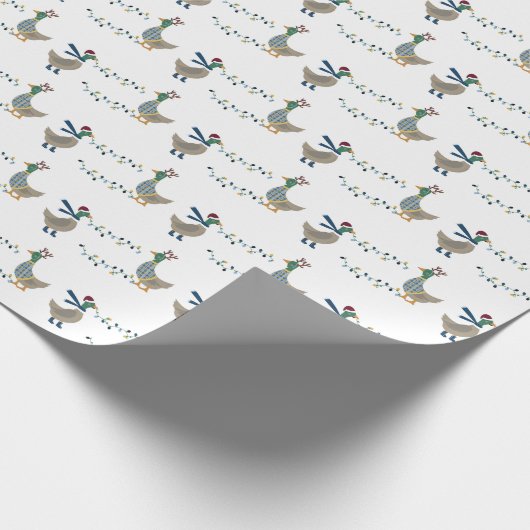 Kerstgans op wit cadeaupapier (Hoek)