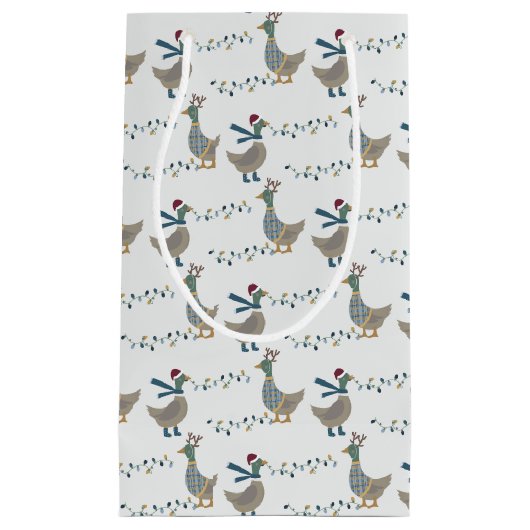 Kerstgans op wit klein cadeauzakje (Voorkant)