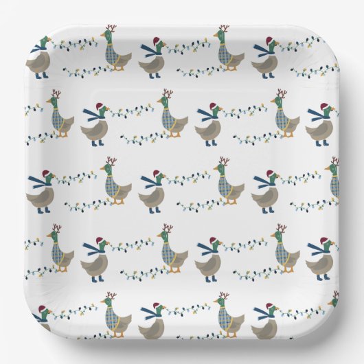 Kerstgans op wit papieren bordje (Voorkant)