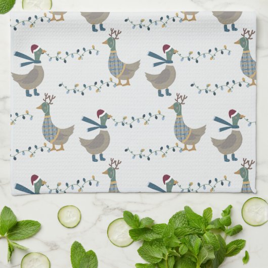 Kerstgans op wit theedoek (Gevouwen)