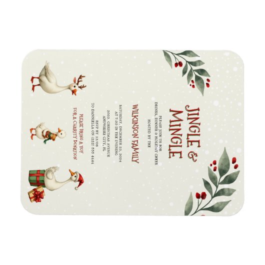 Kerstganzen Jingle Party Uitnodiging Magneet (Horizontaal)