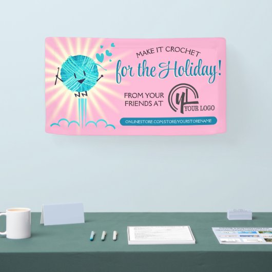 kerstgarens met haakhaakhaak, homespun-ambachten spandoek (Beurs)