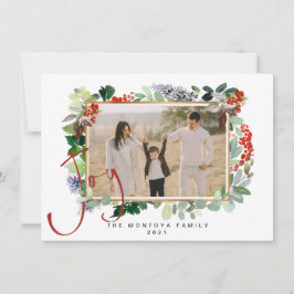 Kerstgarland Familie Foto van Flat Holiday Kaart