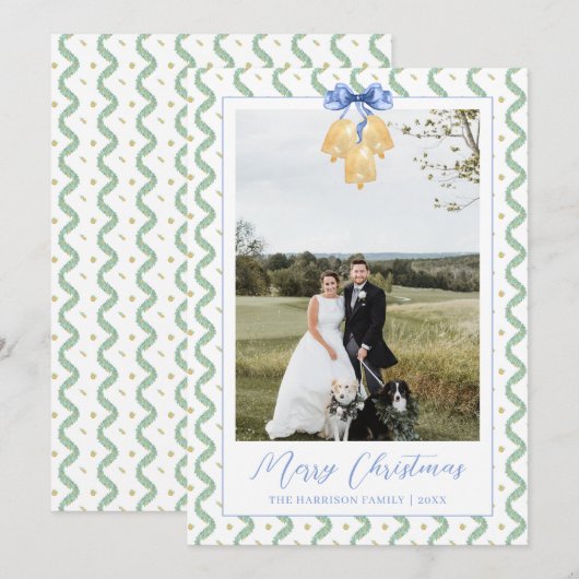 Kerstgarland Jingle Bells  fototoestel Feestdagenkaart (Voorkant / Achterkant)