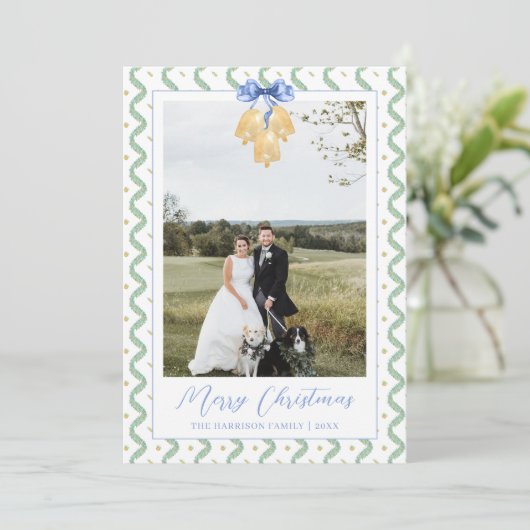 Kerstgarland Jingle Bells  fototoestel Feestdagenkaart (Staand voorkant)