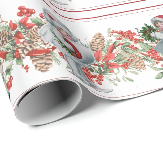 Kerstgarland  meisje Pinecone Berries Cadeaupapier (Rol Hoek)