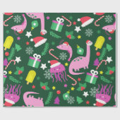 kerstgarnalen dinosaurus kwal kerstman cadeaupapier (Vlak)