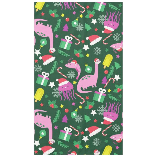 kerstgarnalen dinosaurus kwal kerstman tafelkleed (Voorkant)
