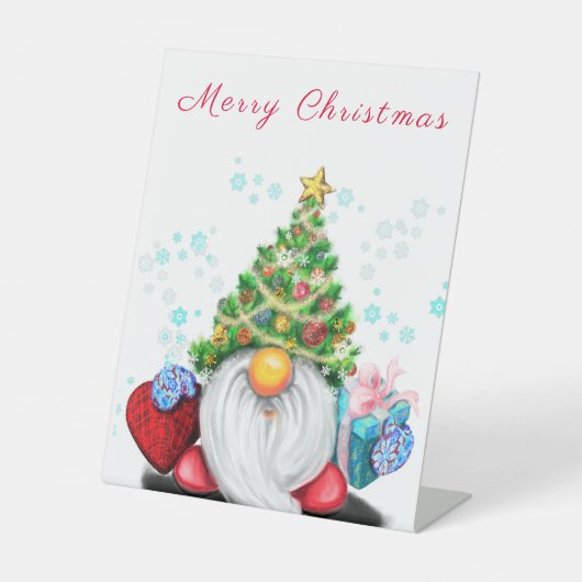 kerstgebaar met cadeau reclamebord met voetstuk (Voorkant)