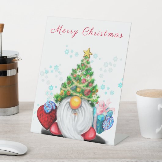 kerstgebaar met cadeau reclamebord met voetstuk (Insitu)