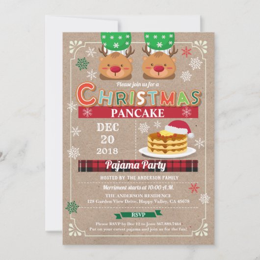 kerstgebak en pajama feestjes kaart (Voorkant)