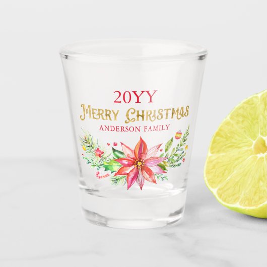 kerstgebarquet Merry kersttypografie Shot Glas (Voorkant)
