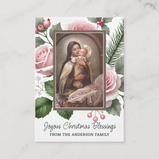 Kerstgebed Kaart met St. Thérèse en Pink Ch Plaatskaartje (Voorkant)