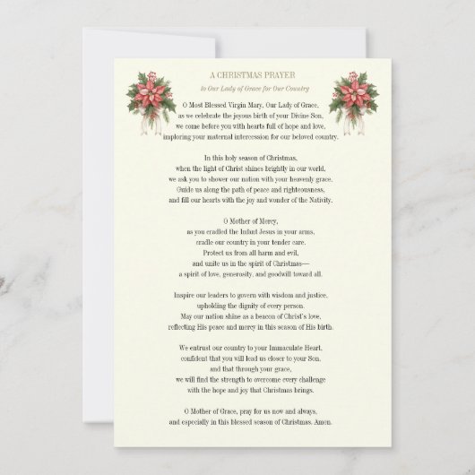 Kerstgebed voor het vaderland Onze-Lieve-Vrouw van Feestdagenkaart (Achterkant)