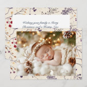  kerstgebladerte en Baby-foto Feestdagenkaart (Voorkant / Achterkant)