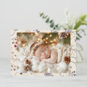  kerstgebladerte en Baby-foto Feestdagenkaart (Staand voorkant)