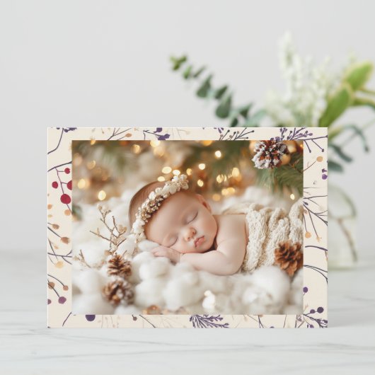  kerstgebladerte en Baby-foto Feestdagenkaart (Staand voorkant)