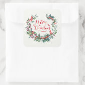 Kerstgebladerte, hulst, kardinaalvogel vierkante sticker (Tas)