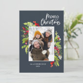 Kerstgebladerte traditionele rustieke foto feestdagenkaart (Staand voorkant)