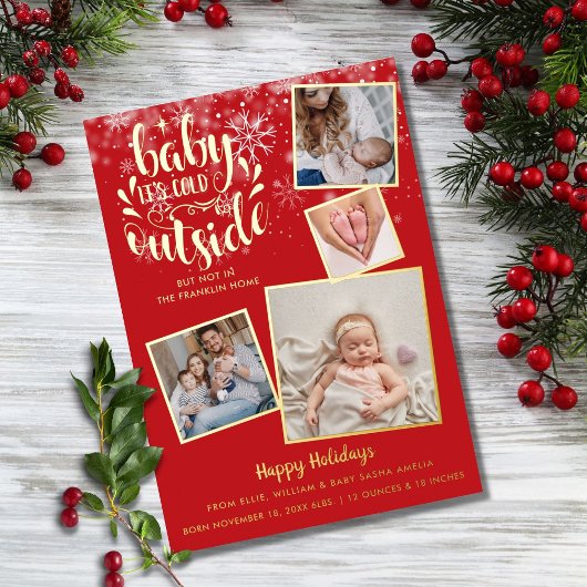 kerstgeboorte Aankondiging Foto Gold Foil Card