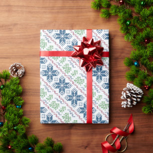 kerstgeborduurde Sneeuwvlokken, kerstbomen, Cadeaupapier
