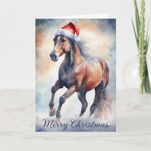 Kerstgedicht Bay Paard in Winter Aquarel Kaart