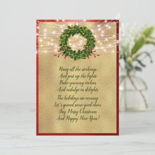 Kerstgedicht feestdag Elegant Red en Gold Kaart (Staand voorkant)