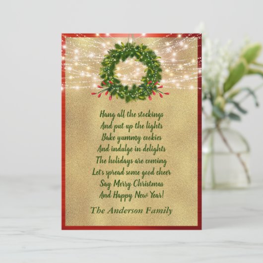 kerstgedicht met feestdag met legante familiefoto feestdagenkaart (Staand voorkant)