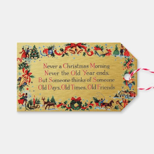 Kerstgedicht met vintage gouden textuur cadeaulabel (Voorkant (Horizontaal))