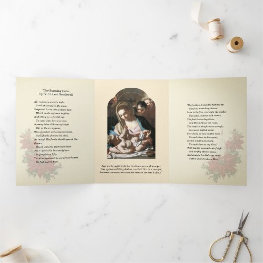 Kerstgedicht over Jezus en de Maagd Maria Drieluik Wenskaart (Binnen)