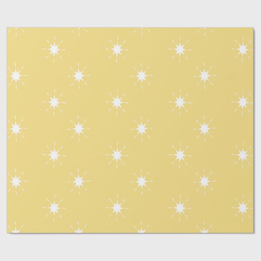 Kerstgeel en wit met sterren cadeaupapier (Vlak)
