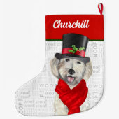 Kerstgeel labradoedel met de naam Dog Grote Kerstsok (Achterkant)