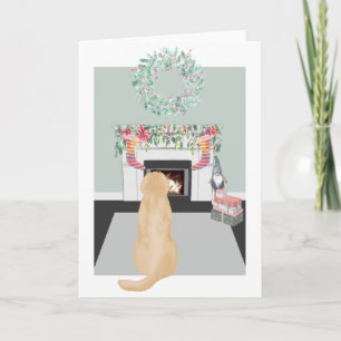 Kerstgeel Labrador-hond Haard Scène Kaart