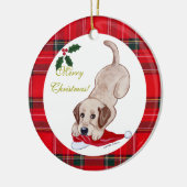 kerstgeel labrador Puppy Santa Hat Keramisch Ornament (Links)