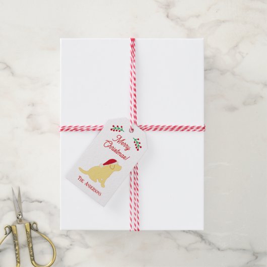 kerstgeel labrador Puppy Silhouette Cadeaulabel (Met Touw)