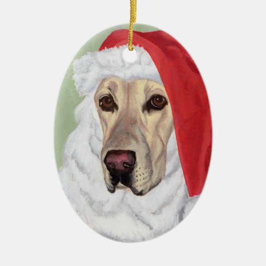 Kerstgeel Labrador Santa Oval Ornament (Voorkant)