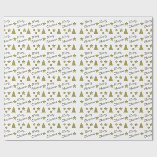 Kerstgeest - gouden sterren, kerstbomen cadeaupapier (Vlak)