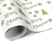 Kerstgeest - gouden sterren, kerstbomen cadeaupapier (Rol Hoek)