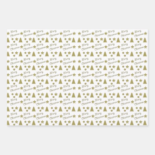 Kerstgeest - gouden sterren, kerstbomen inpakpapier vel (Voorkant 3)