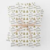 Kerstgeest - gouden sterren, kerstbomen inpakpapier vel (In situ)