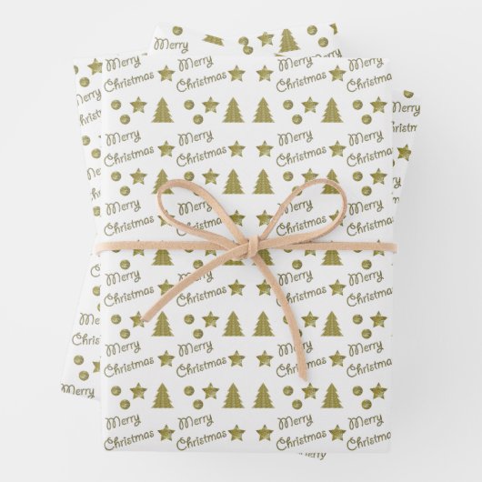 Kerstgeest - gouden sterren, kerstbomen inpakpapier vel (In situ)