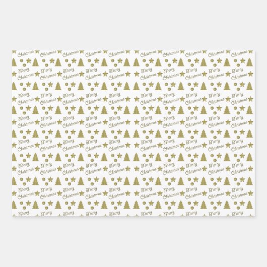 Kerstgeest - gouden sterren, kerstbomen inpakpapier vel (Voorkant)