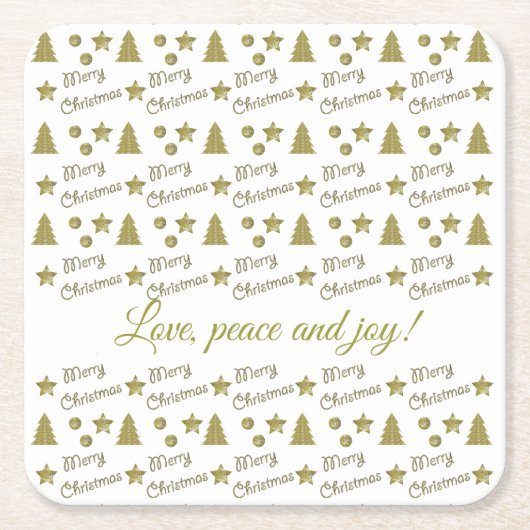 Kerstgeest - gouden sterren, kerstbomen kartonnen onderzetters (Voorkant)