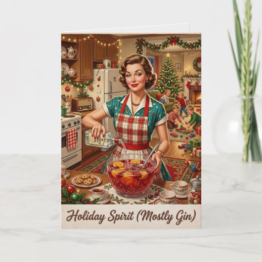 Kerstgeest Meestal Gin Vintage Kaart (Voorkant)
